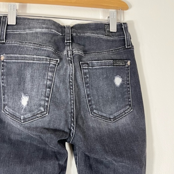 7 for all Mankind The Skinny Distressed Jeans Womens Waist Size 23 Dark Denim - Picture 4 of 13